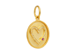 Pave Diamond & Ruby Circle Heart Pendant, (DPM-1349)