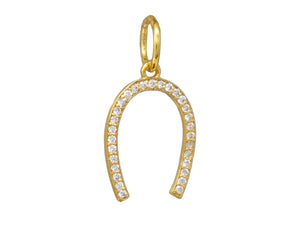 14K Solid Gold Pave Diamond Lucky Horse Shoe Pendant, (14K-DP-065)
