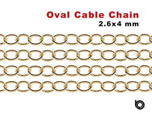 14K Gold Filled Fine Flat Oval Cable Chain, 2.6x4 mm, (GF-004)