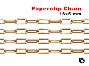 Gold Filled Flat Paperclip Heavy Chain, 16.0x5.0 mm, (GF-017)
