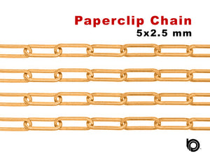 Gold Filled Flat Paperclip Chain, 5x2.5 mm, (GF-025)