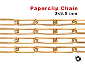 14K Gold Filled heavy Flat paperclip chain, 3x8.5 mm, (GF-038)