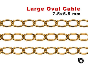 14K Gold Filled Large Oval Cable Chain, 7.5x5.5 mm, (GF-051)