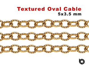 14K Gold Filled Etched Textured Cable Chain, 5x3.5 mm Links, (GF-111)