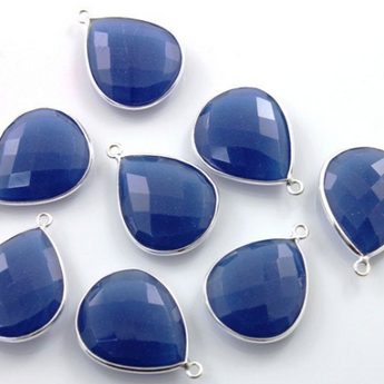 Sapphire Blue Chalcedony Faceted Pear Bezel, (SSBZC3068) - Beadspoint