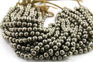 Pyrite Gunmetal Faceted Round Beads,40 Beads, (PY/FRND/6) - Beadspoint