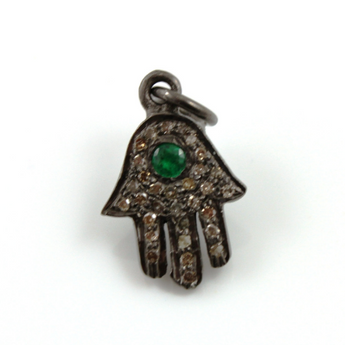 Pave Diamond Hamsa Charm with Emerald (DCH-112) - Beadspoint