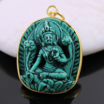 Turquoise Hand Carved Goddess of Wealth Pendant ,(TBT/PDT/111) - Beadspoint
