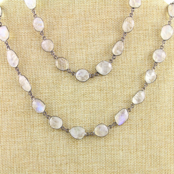 Rainbow Moonstone Oval Bezel Chain, (BC-RNB-163) - Beadspoint