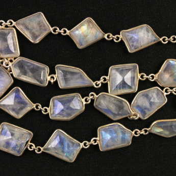 Rainbow Moonstone Fancy Cut Bezelled set Chain, (CHN/134) - Beadspoint