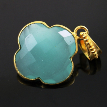 Aqua Blue Chalcedony Faceted Bezel Clover w/Bail, (BZC8020/P) - Beadspoint