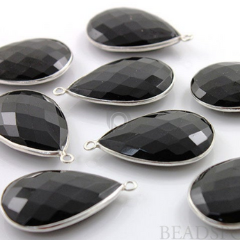 Black Onyx Faceted Pear Bezel, (SSBZC7086) - Beadspoint