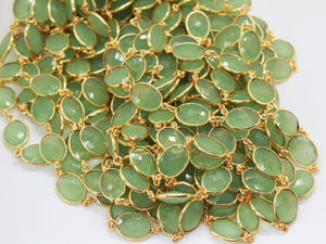 Green Chalcedony Faceted Oval Chain, (GMC-GCL-12X14) - Beadspoint