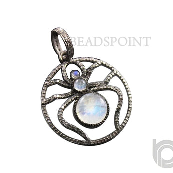 Pave Diamond Rainbow Moonstone Spider Pendant -- DP-1760 - Beadspoint