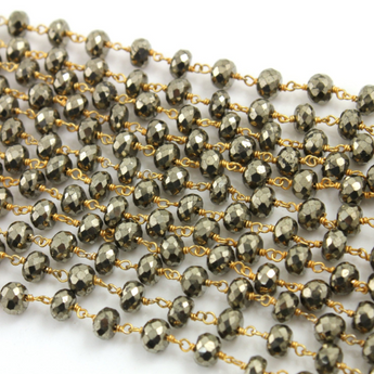 Pyrite Faceted Wire Wrapped Roundel, (RS-PYR-59) - Beadspoint