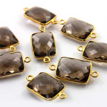 Smokey Topaz Faceted Rectangle Connector, (BZC7454) - Beadspoint