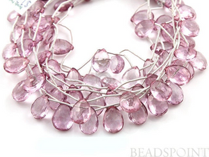 Pink Topaz Micro Faceted Medium Flat Pear Drops, (PTZ10x14PEAR) - Beadspoint