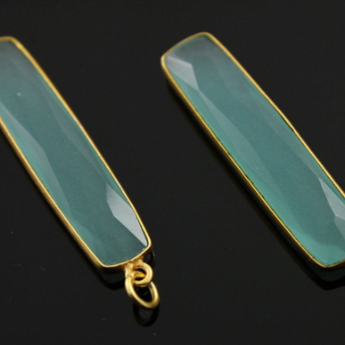 Aqua Chalcedony Faceted Long Drop Bezel, (BZC9022/AQUA) - Beadspoint