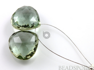 Green Amethyst Micro Faceted Heart Drops, 1 Pair, (GAM17x17PR) - Beadspoint