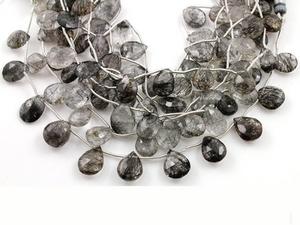 Black Rutilated Quartz Medium Faceted Pear Drops, (BRUT9x12PEAR) - Beadspoint