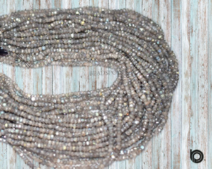 Labradorite AB Silver Faceted Roundel Beads, (LABAB375RNDL) - Beadspoint