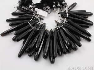 Black Onyx Faceted Long Thin Pencil Drops, (2XXLpencil) - Beadspoint