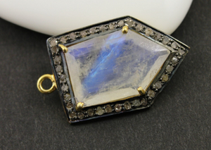 Pave Diamond w/ Flashy Blue Rainbow Moonstone Pendent, (RNB/DIA/ 15x22) - Beadspoint