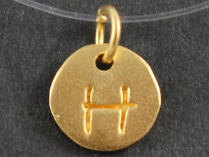 24K Gold Vermeil Over Sterling Initial "H" on a Disc Charm -- VM/2034/H - Beadspoint