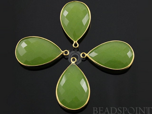 Green Apple Chalcedony Faceted Pear Bezel, (BZC7082) - Beadspoint
