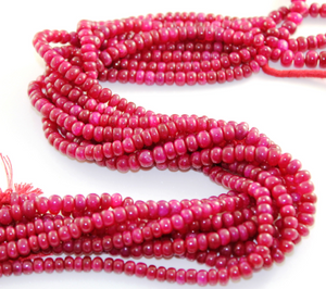 Ruby Smooth Rondelle Beads, (RBY/SRNDL/5-6) - Beadspoint