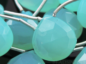 Aqua Blue Chalcedony Faceted Heart Drops, (ACHLC/HRT/10), - Beadspoint