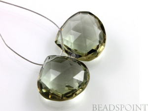 Green Amethyst Micro Faceted Large Heart Drops, (GAM25x25PR) - Beadspoint