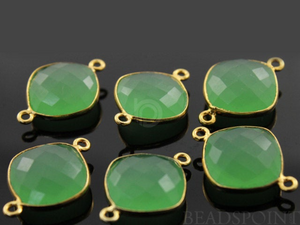 Green Chalcedony Faceted Cushion Shape Bezel Connector, (BZC7512) - Beadspoint