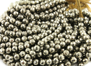 Pyrite Gunmetal Faceted Round Beads,40 Beads, (PY/FRND/6) - Beadspoint