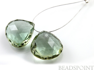 Green Amethyst Micro Faceted Heart Drops, 1 Pair, (GAM17x17PR) - Beadspoint