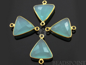 Aqua Chalcedony Faceted Triangle Bezel Connector, (BZC7587) - Beadspoint