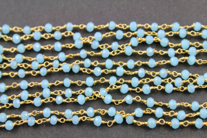 Aqua Chalcedony wire wrapped Rosary, (RS-ACL-104) - Beadspoint