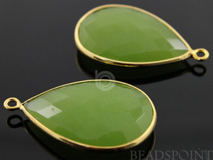 Green Apple Chalcedony Faceted Pear Bezel, (BZC7082) - Beadspoint