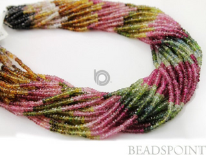 Multicolored Tourmaline Small Micro Faceted Roundels, (TML3FRNDL) - Beadspoint