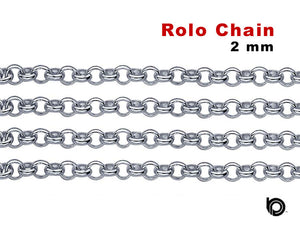 Sterling Silver 2 mm Rolo Chain, Sturdy Rolo, (SS-074)