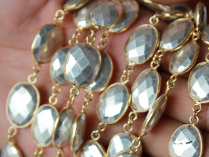 Gold plated Silver Pyrite Faceted Oval Chain, (BC-SPY-274) - Beadspoint