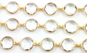 Rock Crystal Faceted Puff Coin Chain, (BC-CRY-128) - Beadspoint