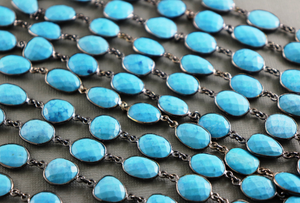 Turquoise Faceted Oval link Bezel Chain, (BC-TUR-83) - Beadspoint