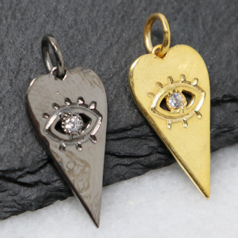 Sterling Silver Heart Evil Eye w/ White Sapphire -- (SS/CH2/CR154) - Beadspoint
