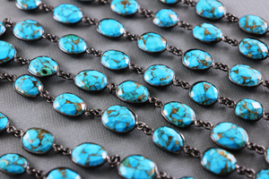 Turquoise Faceted Oval Bezel Chain, (BC-TUR-85) - Beadspoint