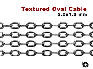 Sterling Silver Oxidized Rectangular Textured Pattern Cable Chain, 2.2x1.2 mm, (SS-170)