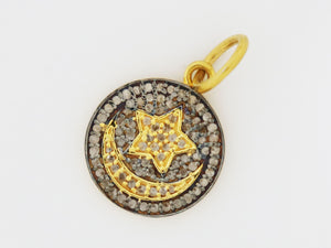 Pave Diamond Two Tone Moon/Star Charm, (DCH-44) - Beadspoint