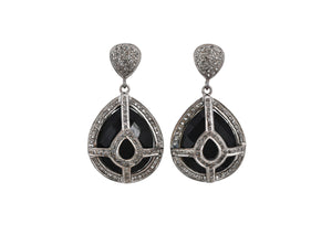 Pave Diamond Black Onyx Shield Drop Earrings, (DER-071)