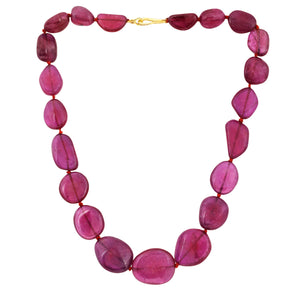 African Ruby Nuggets hand knotted w/ Sterling & Diamond Clasp, Ready to wear Necklace, RBY-NUG-12-24 (D)