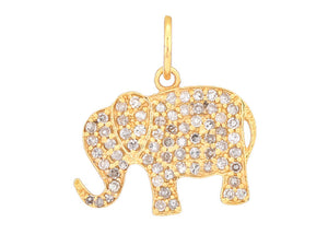 14k Solid Gold & Diamond Elephant Charm, (14K-DCH-824)